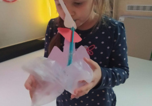 Dziewczynka pokazuje makietę układu oddechowego.