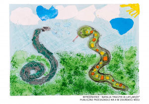 Praca plastyczna (wyróżniona w konkursie) o tytule „Węże”.