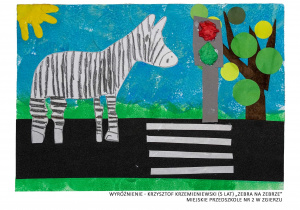 Praca plastyczna (wyróżniona w konkursie) o tytule „Zebra”.
