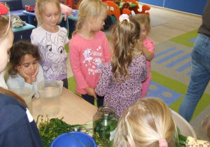 Dzieci wkładają ogórki do słoików.
