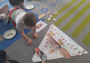 Chłopiec uklada ilustrację na piramidzie.