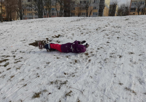 Dziecko turla się z górki.