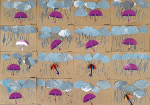 Prace plastyczne - Chmury, deszcz i parasolki.