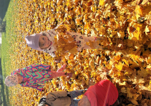 Dziewczynka pokazuje bukiet z liści.