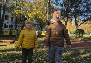 Chłopcy pozują do zdjęcia na placu zabaw.