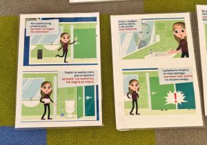 Obrazkowe zasady korzystania z toalety.