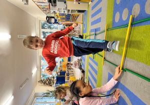 Dziecko przechodzi po drabinie.