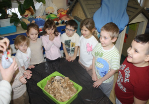 Dzieci czekają na reakcję chemiczną.