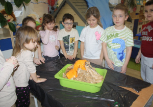 Dzieci oglądają wulkan.