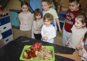 Dzieci oglądają wulkan.