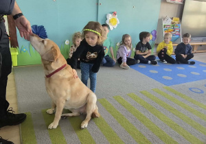 Dziewczynka dotyka pieska.