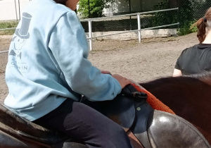 Dziecko siedzi na koniu.