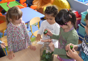 dzieci wkładają ogórki do słoika