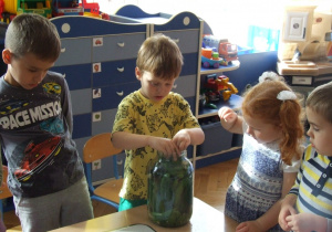 dzieci wkładają ogórki do słoika