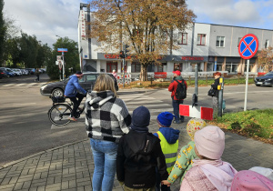 Dzieci czekają na przjście przez pasy.