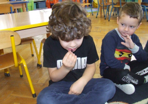 Chłopiec degustuje żurawinę.