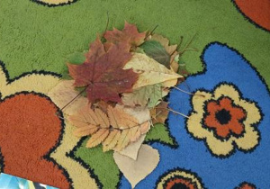 Jesienne liście na dywanie.